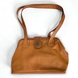 Vintage 80s Capezio Doctor Frame Shoulder Bag Satchel Tan Leather Big Large Croc
